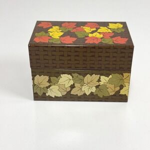 Vintage metal recipe box with basket weave and leaves- Syndicate mfg